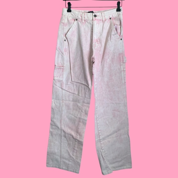 Forever 21 Jeans Size 26 Pink Wash Jeans Carpenter Wide Leg 100% Cotton Jeans - Picture 1 of 8